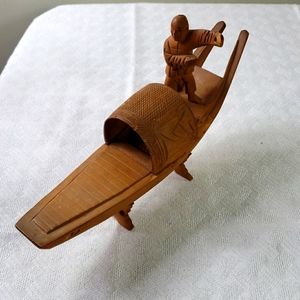 Replica Sampan Wood Carving Chinese Vintage